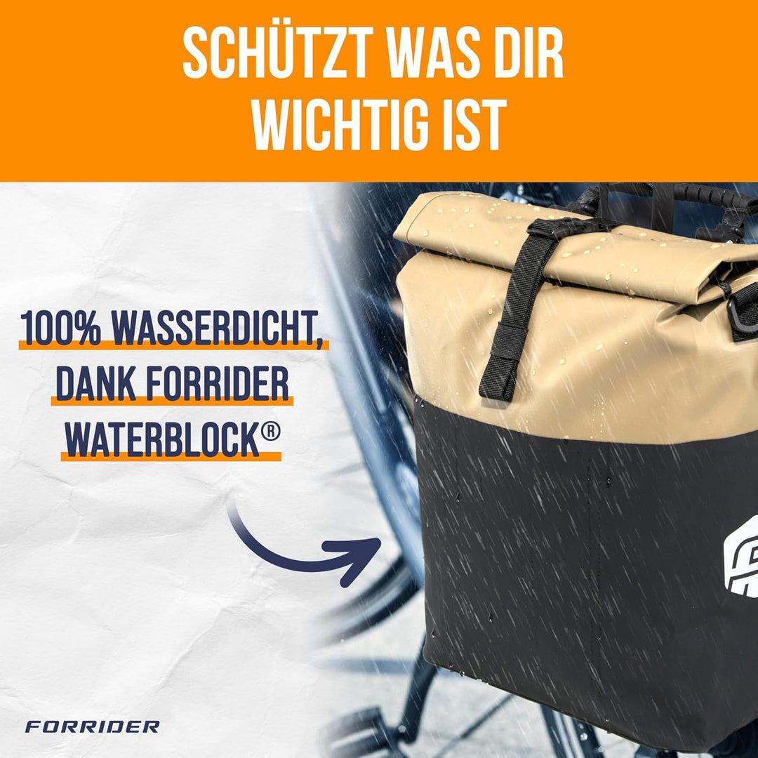 Forrider Fahrradtasche Wasserdicht für Gepäckträger [22L Volumen] mit Schultergurt | Gepäckträgertas