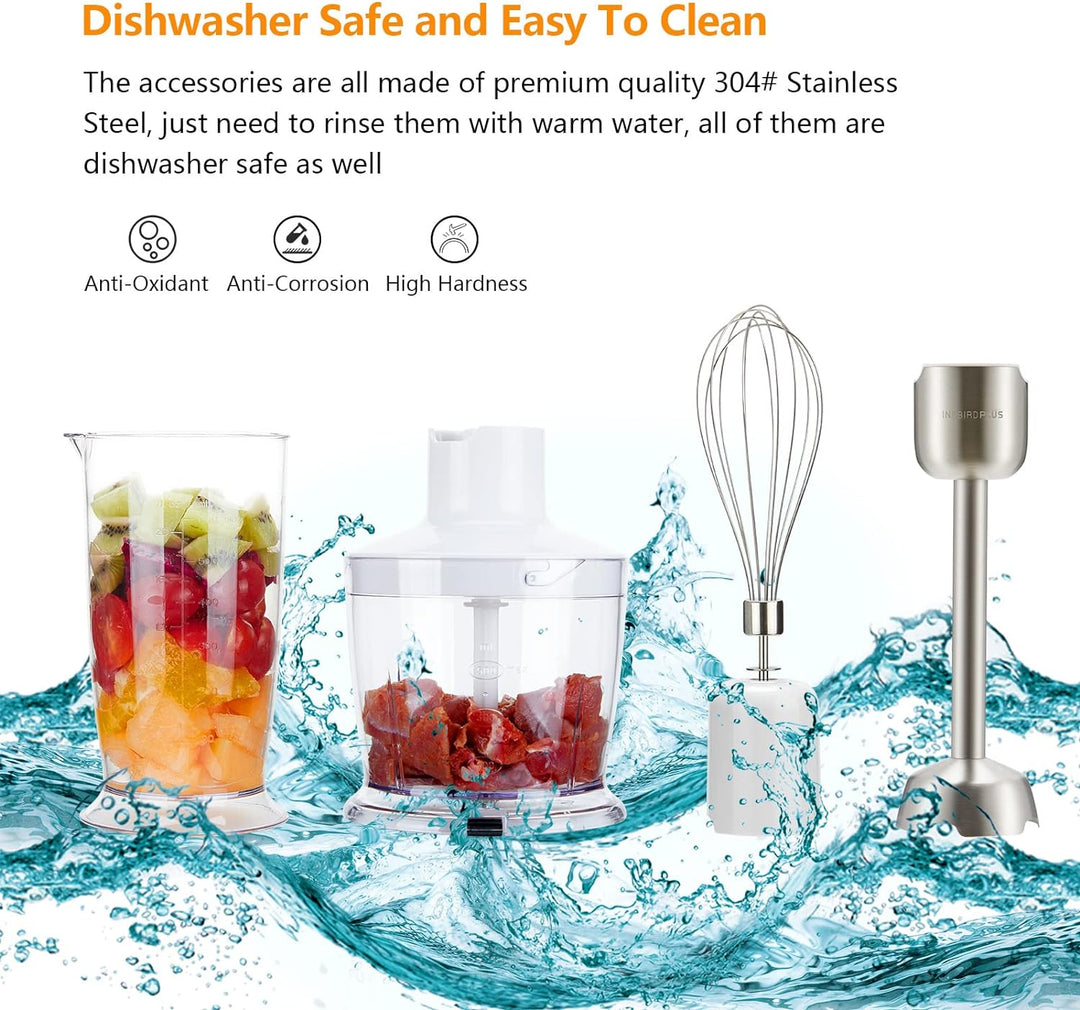 Inkbird Stabmixer Set, 4 in 1 Elektrische Stabmixer mit 6 sechs einstellbaren Stufen, 600 Watt Pürie