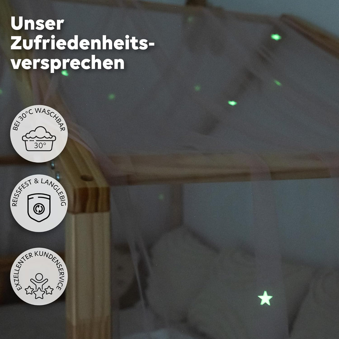 lilimaus Hausbett Himmel mit leuchtenden Sternen - Betthimmel Hausbett Deko - Geschenk Mädchen & Jun