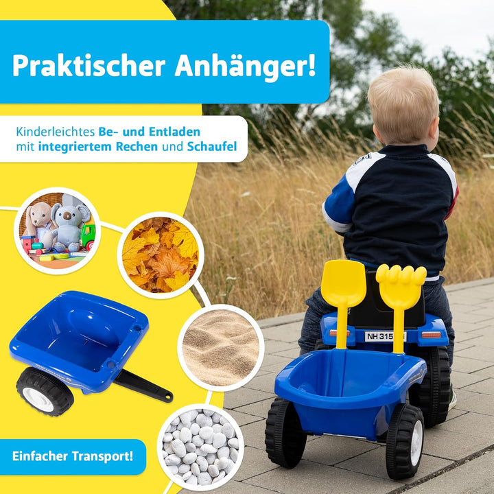 Rutschauto Traktor New Holland ab 1 Jahr | Kinderauto mit Anhänger | Rutschfahrzeug mit Schaufel und
