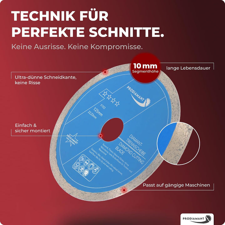 PRODIAMANT Profi Diamant-Trennscheibe PRORIM 125 mm x 22,23 mm kein ausbrechen bei glasierten Fliese