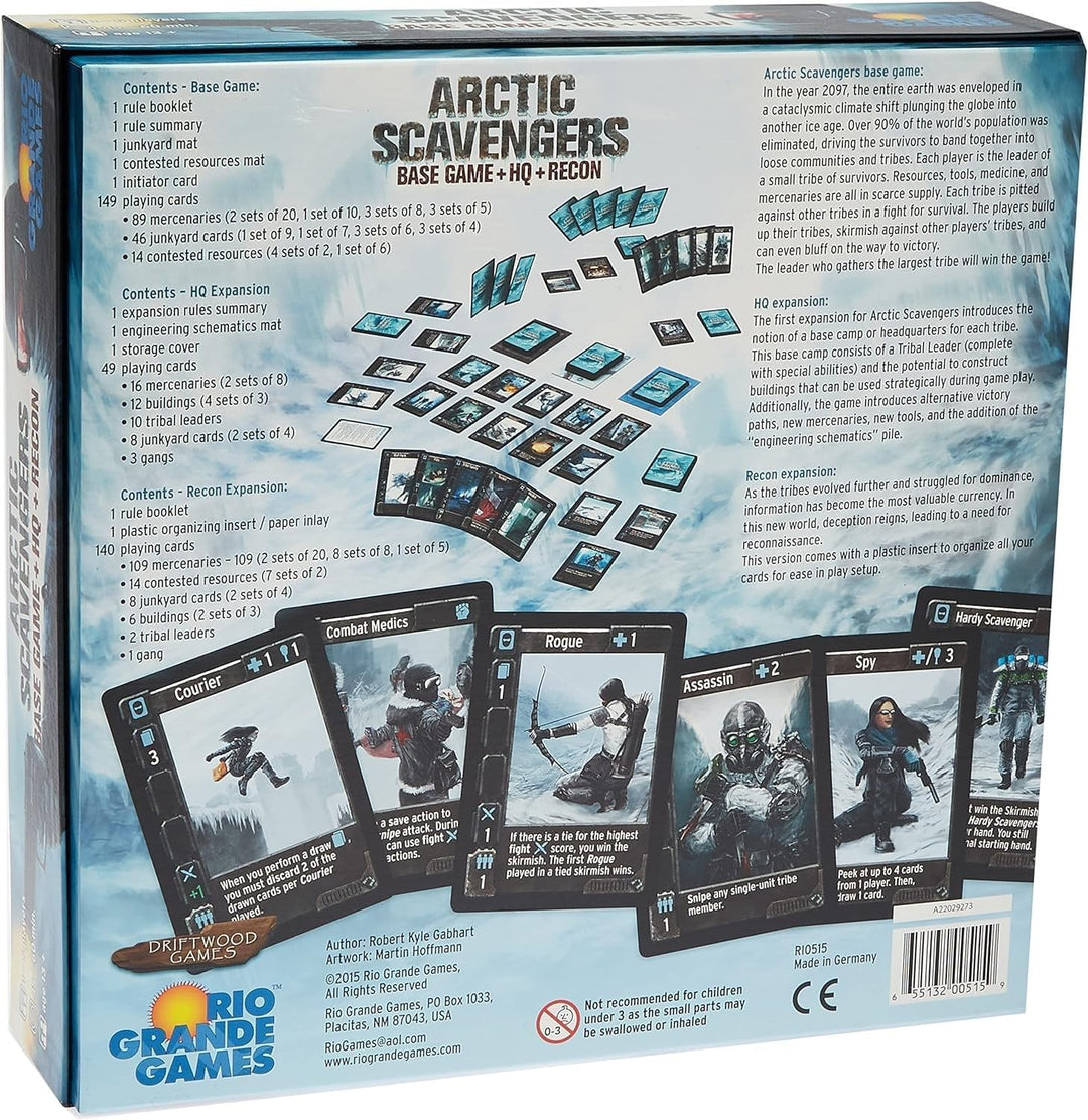 Rio Grande Games RIO515 Arctic Scavengers Brettspiel Basisspiel + HQ + Recon Erweiterungen