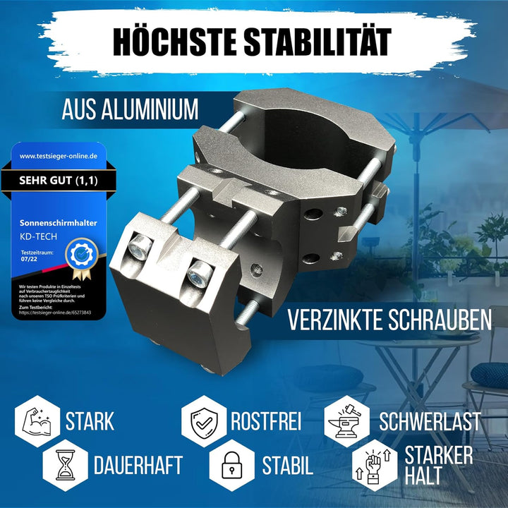 KD-TECH Stabiler Sonnenschirmhalter - Sonnenschirmständer für Balkon und runde, eckige Geländer - si