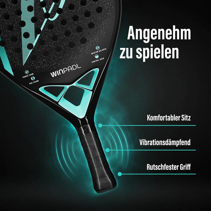 Padelschläger Zone One aus Carbonfaser - 100% Carbon-Rahmen, Soft-Eva-Kern, 365 g, Tropfenform, raue