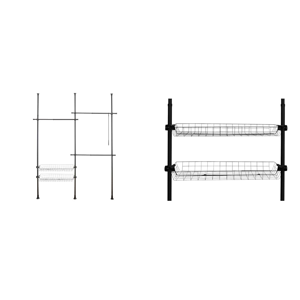 WENKO Teleskop-System Herkules Duo, verstellbares Ordnungssystem, 3 Kleiderstangen & Korb Herkules,