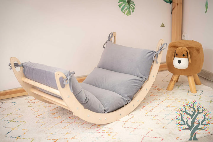 WoodsCraft Kletterbogen mit Kissen - Holz Klettergerüst Indoor - Hypoallergen Kissen für Kletterboge