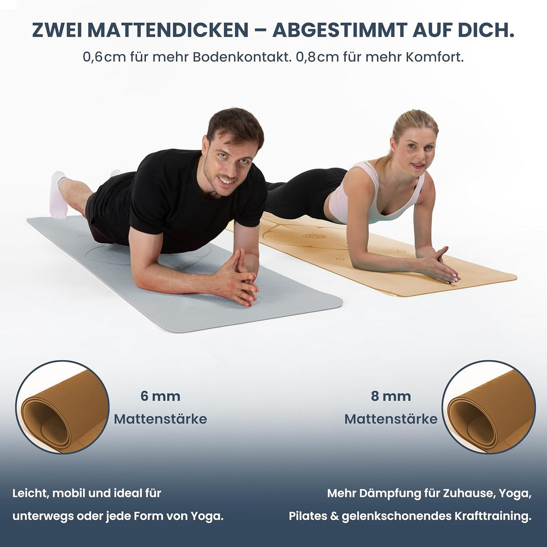 Yoga Matte – Rutschfeste Sportmatte in Deutschland entwickelt – 2 Komfort-Dicken – Formstabile Yogam