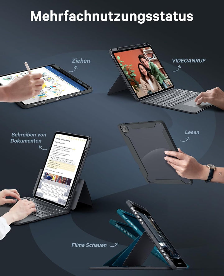 CHESONA für iPad Air 13 Zoll Hülle mit Tastatur, BackStand Rugged für iPad Pro 12.9 Tastatur mit Tou