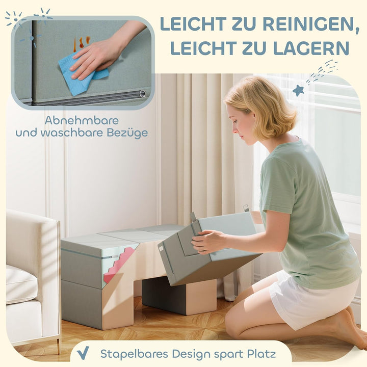 AIYAPLAY Kinder Schaumstoff Bausteine 2er Set Softbausteine Riesenbausteine Grossbausteine mit Samto