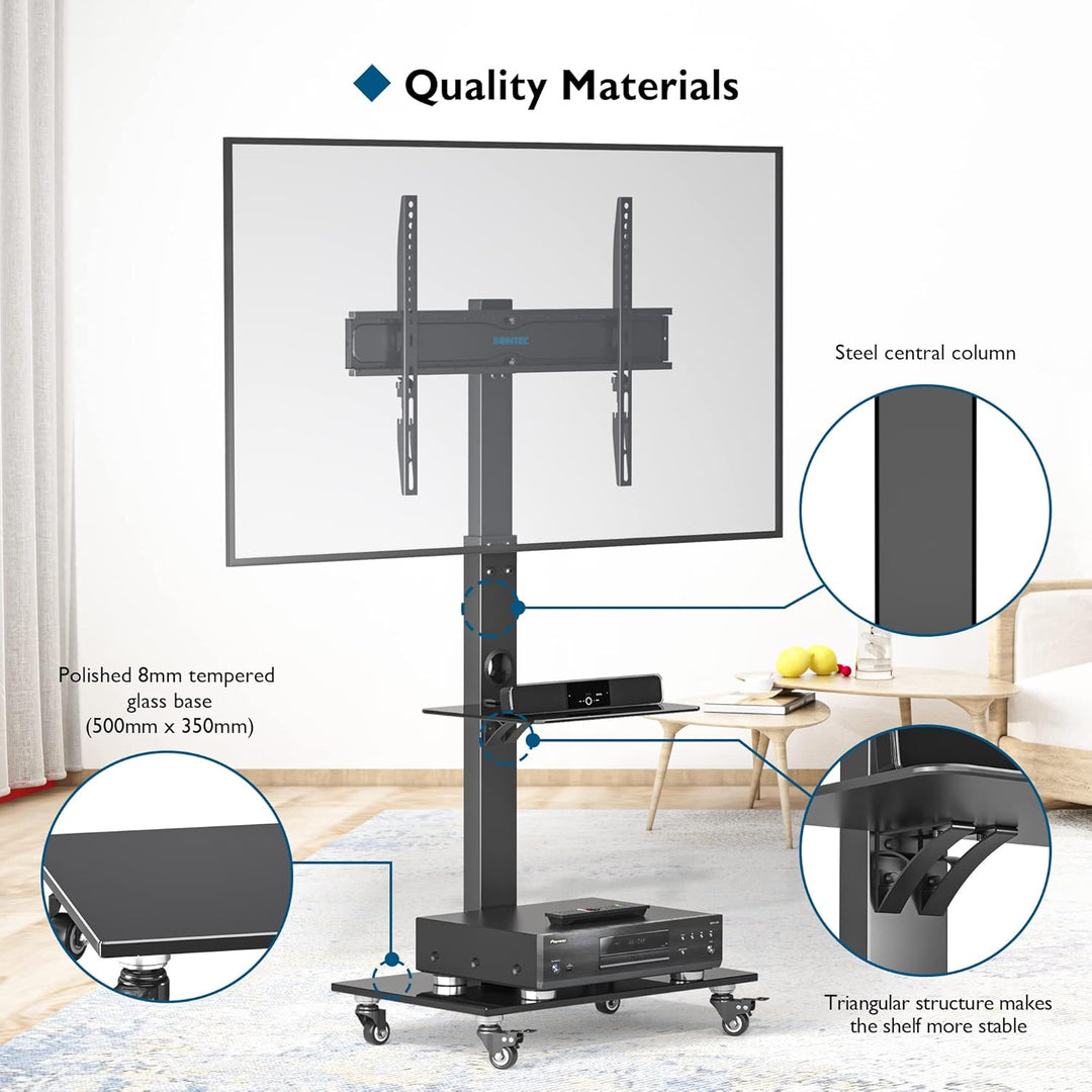BONTEC TV-Ständer mit Rollen für 30-70 Zoll Plasma-/LCD-/LED-Bildschirme bis 40 kg, 6 Höhenverstellu