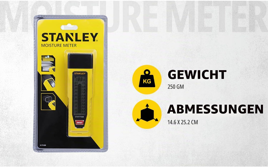 Stanley Feuchtigkeitsmesser (display mit Balkengrafik und zwei Messskalen, schlagfestes Gehäuse)