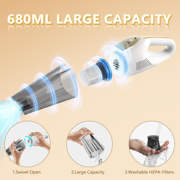 EVARY 9500Pa Akku Handstaubsauger mit 6000mAh PowerAkku & Waschbarem HEPA Doppelfilter-Kabelloser Na