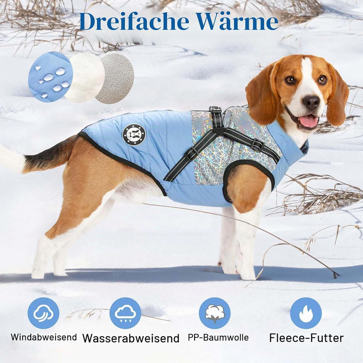 LUOWAN Hundemantel für kleine Hunde, Hundemantel mit Geschirr, Reflektierende Outdoor-Hundeweste, Wi