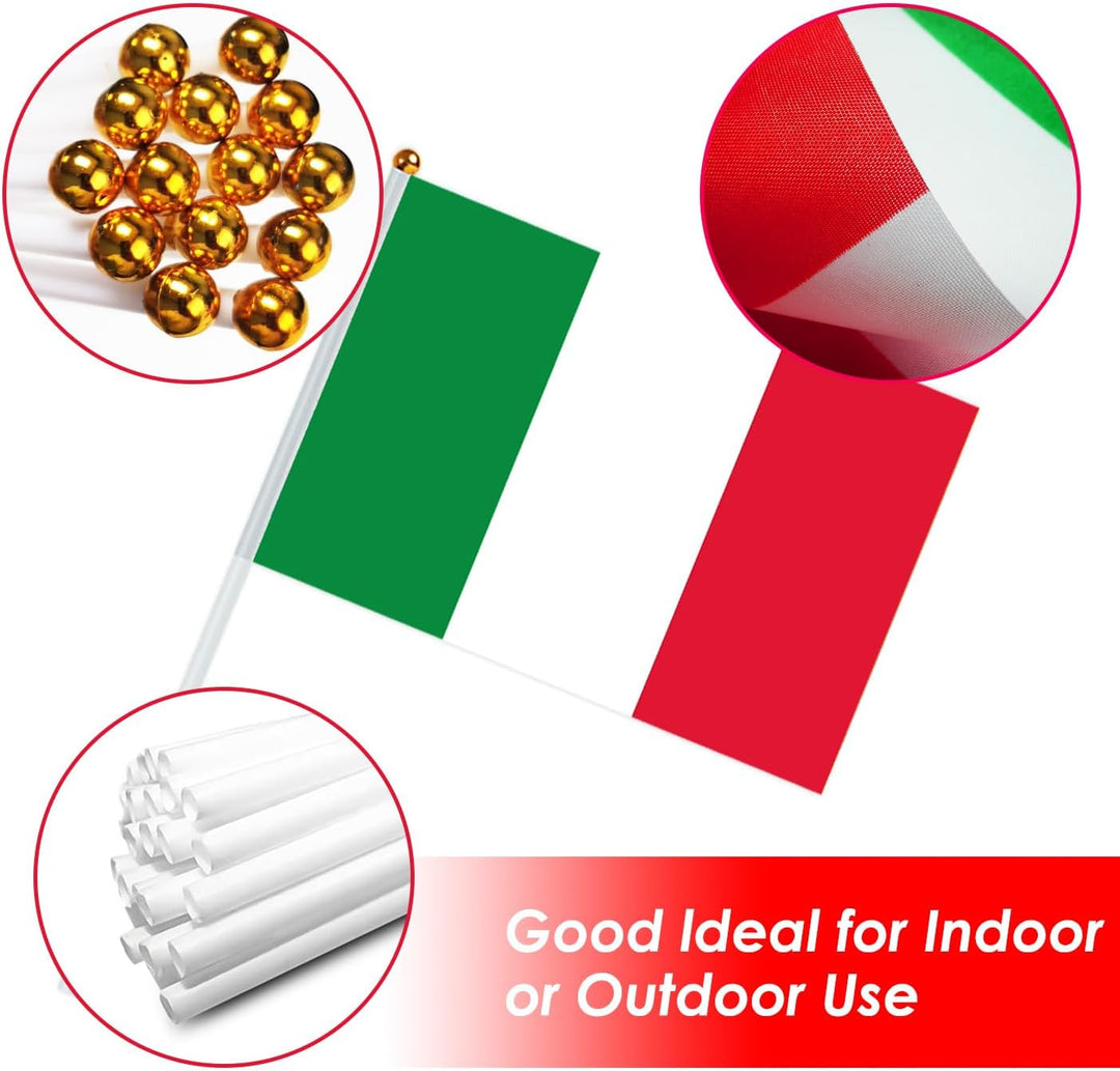 AhfuLife Klein Italien Flagge für Olympische Deko 2024, 100 Stück Italienische Mini Handgehaltene Fl