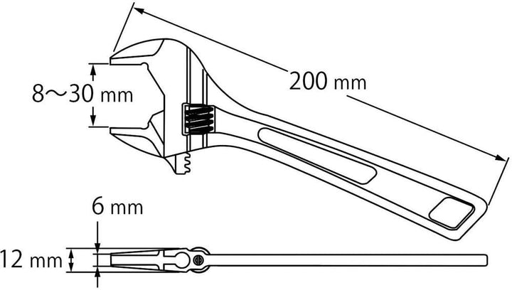 200mm (7.9") Light Weight Adjustable Wrench (japan import), &#x53E3;&#x958B;&#x304D;(mm):8~30
