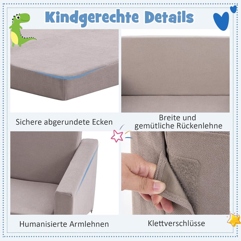 COSTWAY Kindersofa, Textilflanell, Schwamm, Dunkelgrau, 77 x 43 x 40cm, Dunkelgrau