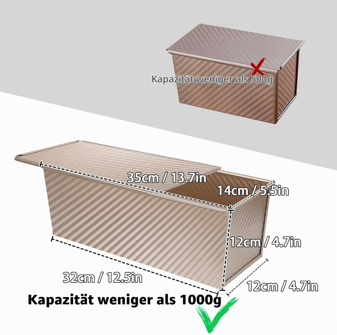 Brotbackform mit Deckel 1000g Teig Toastbrot Backform 35x14x12cm Kastenform Brot Backen Toastbrotfor