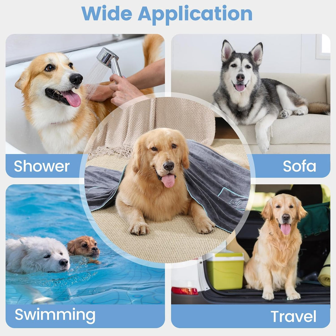 PETTOM 2 Stücke Hundehandtuch Extra Saugfähig, Hunde Handtuch mit Eingrifftaschen, Hundehandtuch Mik