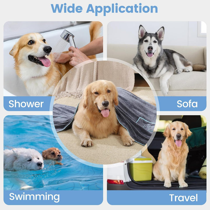 PETTOM 2 Stücke Hundehandtuch Extra Saugfähig, Hunde Handtuch mit Eingrifftaschen, Hundehandtuch Mik