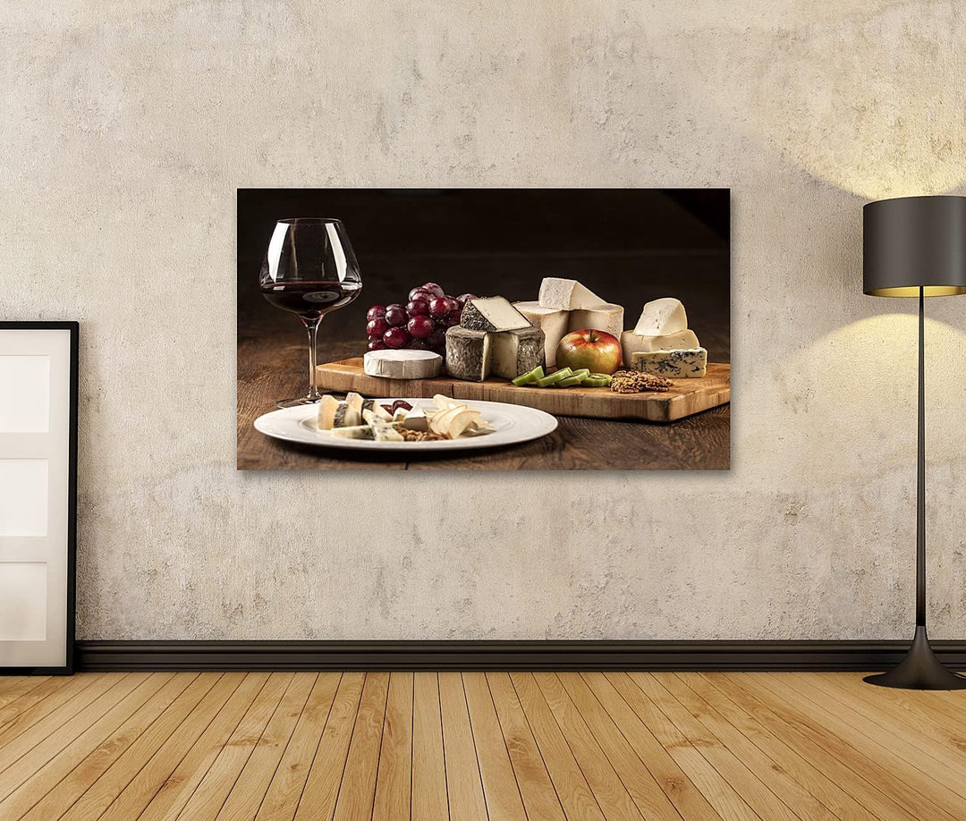 islandburner Bild auf Leinwand Wein Käseteller Spezialitäten Bilder Wandbilder Poster Leinwand 100x5