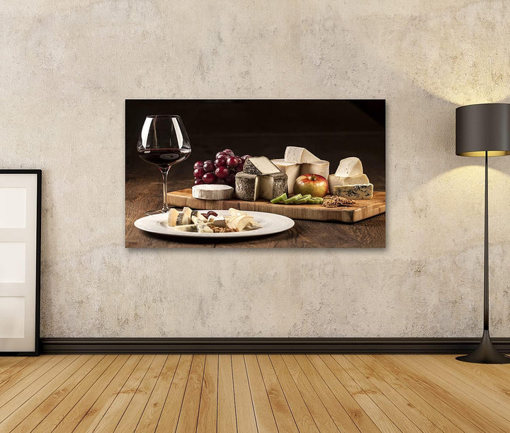 islandburner Bild auf Leinwand Wein Käseteller Spezialitäten Bilder Wandbilder Poster Leinwand 100x5