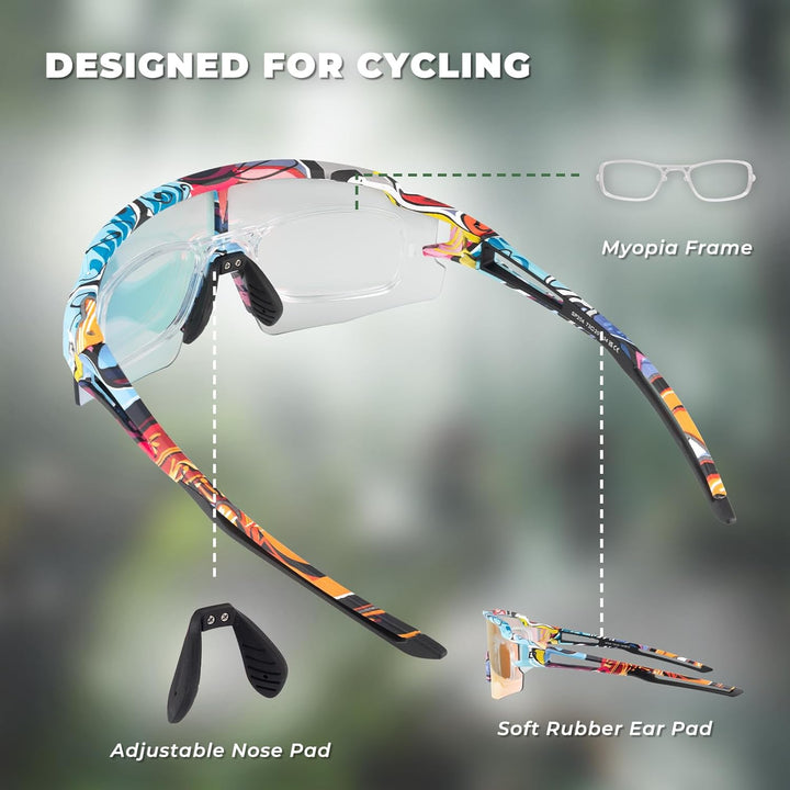 ROCKBROS Fahrradbrille UV 400 Sonnenbrille Photochromatisch Brille Klar Winddicht Sportsbrille für O
