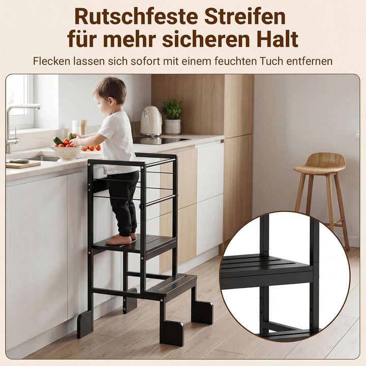 COSYLAND Lernturm ab 1 Jahr Montessori Learning Tower Stahl Stabil, Schwarz | Stabiler Toddler Tower