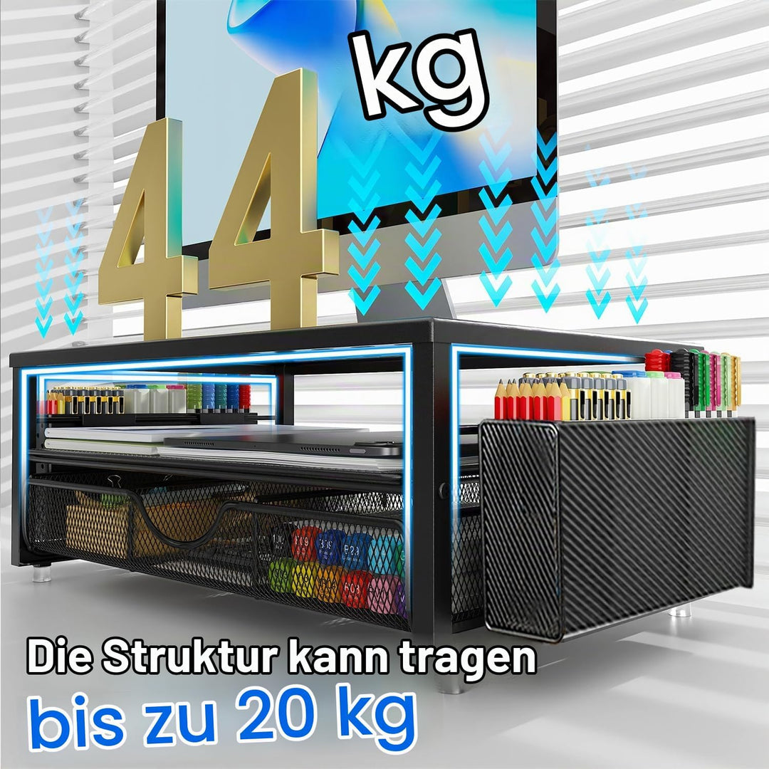 Monitorständer mit Schublade, Schreibtischorganizer und Zubehör, 2-stufiger Computer Monitor Erhöhun