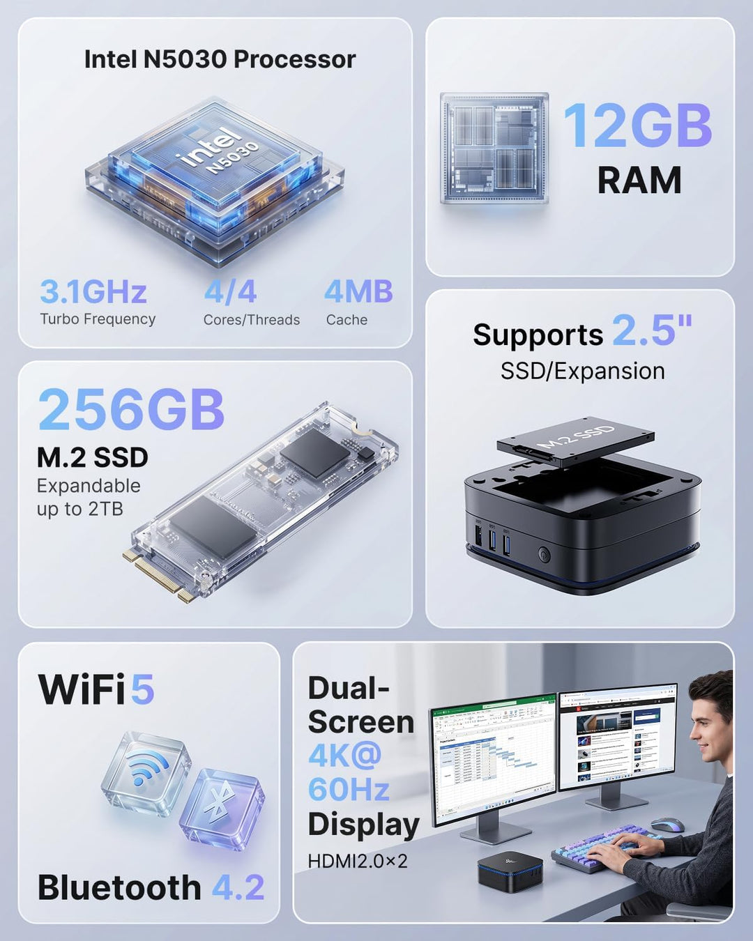 NiPoGi AK1PLUS Mini PC Windows 11 Ιntel Alder Lake-Ν N95(bis zu 3,4 GHz) 8GB DDR4 256GB SSD,Micro PC