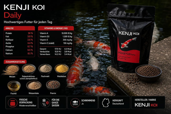 KENJI KOI Daily Food 5kg 6mm - Koifutter für die ganze Saison mit SPIRULINA | Alleinfutter für Koi |