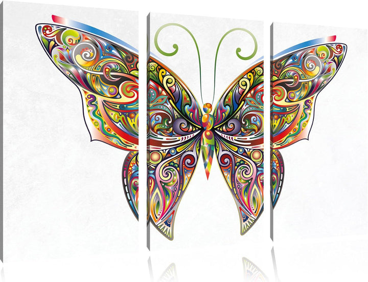 Pixxprint Prächtiger Schmetterling weiss 3-Teiler Leinwandbild 120x80 Bild auf Leinwand