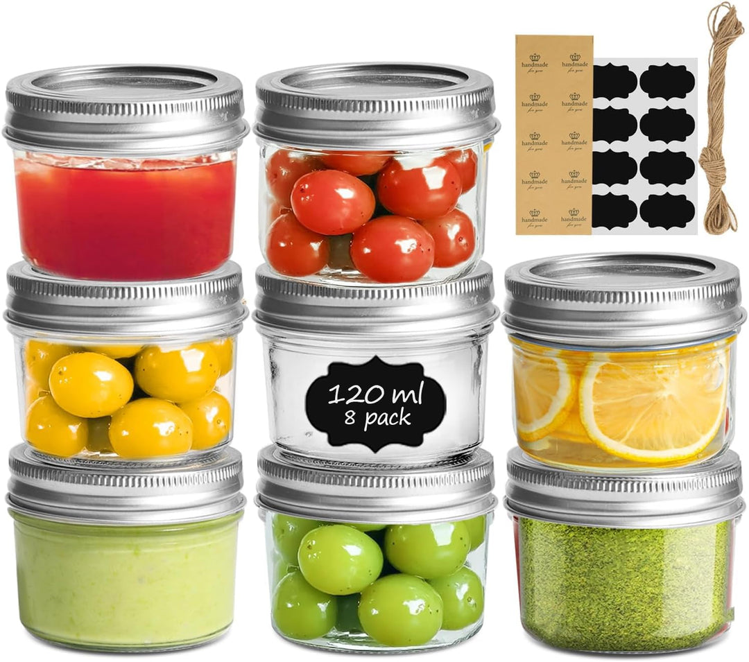 ComSaf 120ml Einmachgläser mit Schraubdeckel und Aufkleber Marmeladengläser 8er, Kleine Einmachgläse