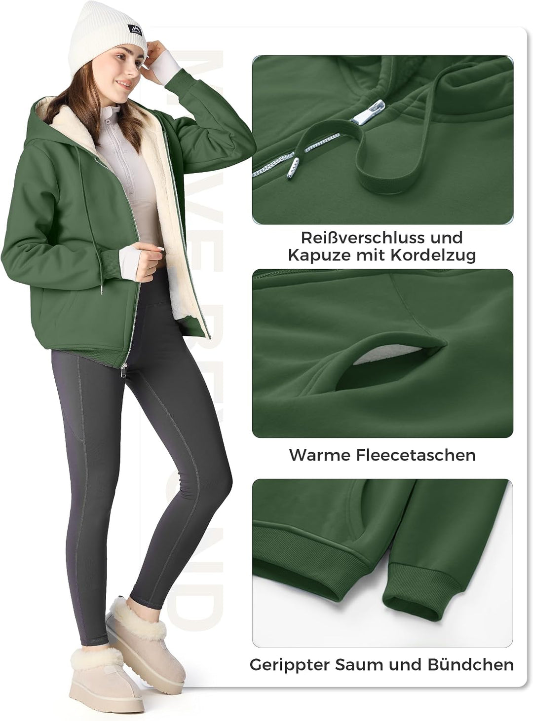 MOVE BEYOND Sweatjacke Damen Kapuzenjacke Hoodie Fleece mit Zipper Fleecepullover Fleecejacke mit Ka