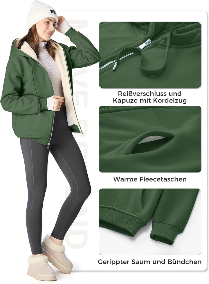 MOVE BEYOND Sweatjacke Damen Kapuzenjacke Hoodie Fleece mit Zipper Fleecepullover Fleecejacke mit Ka