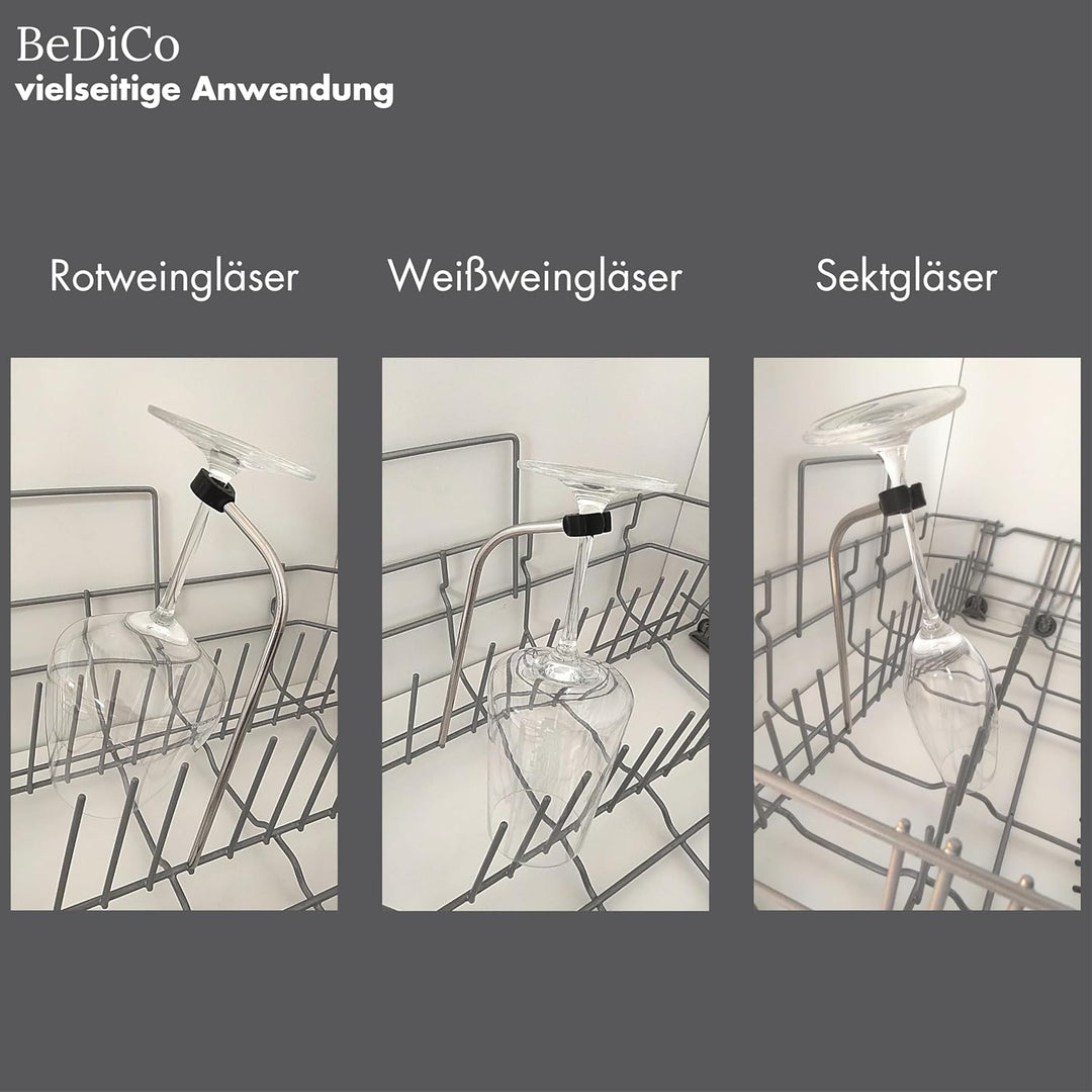 BeDiCo I 4er-Set I Edelstahl Spülmaschinen Aufsteck-Weinglashalter I Schutz der Gläser vor Kippen, B