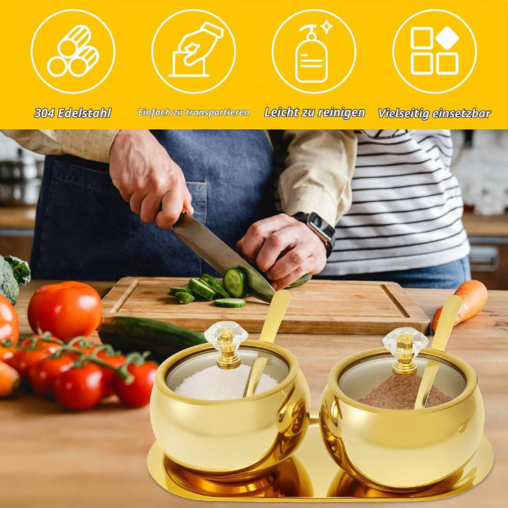Gewürzgläser 304 Edelstahl,Gewürzdosen mit Löffel,Gewürzstreuer,Gewürzbehälter,Spice Jars für Salz,Z