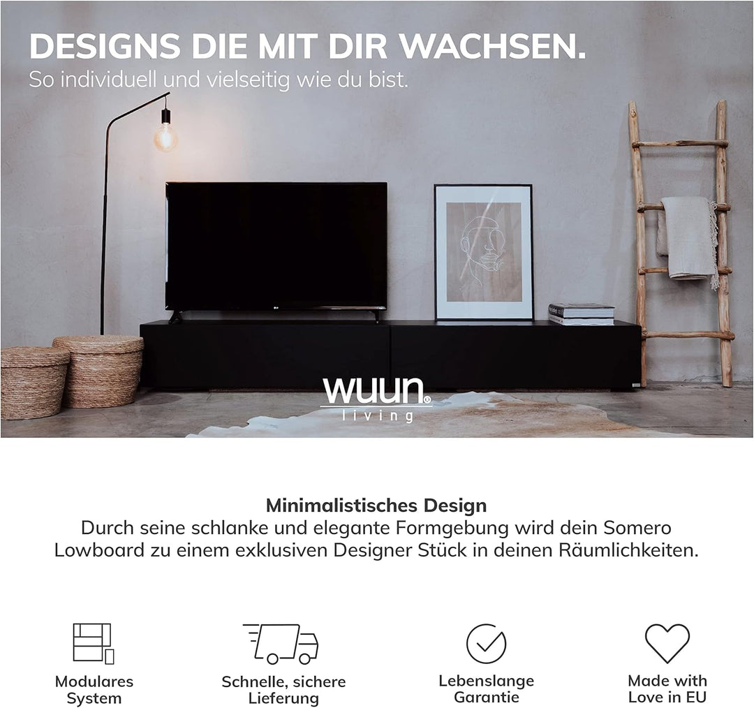 Wuun® TV-Lowboard Somero I 100cm bis 360cm I TV-Schrank &amp; Hängeschrank für Wohnzimmer I Verschiedene