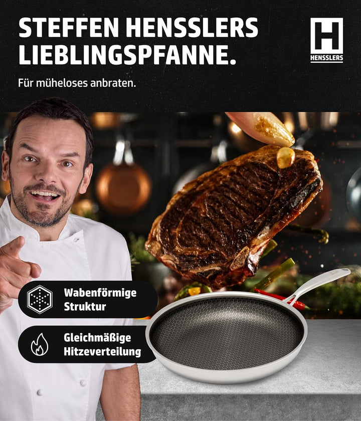HENSSLERS® Pfanne 28 cm [ALLE HERDARTEN] - Bratpfanne zum Kochen &amp; Braten - Antihaft Wabenpfanne - I
