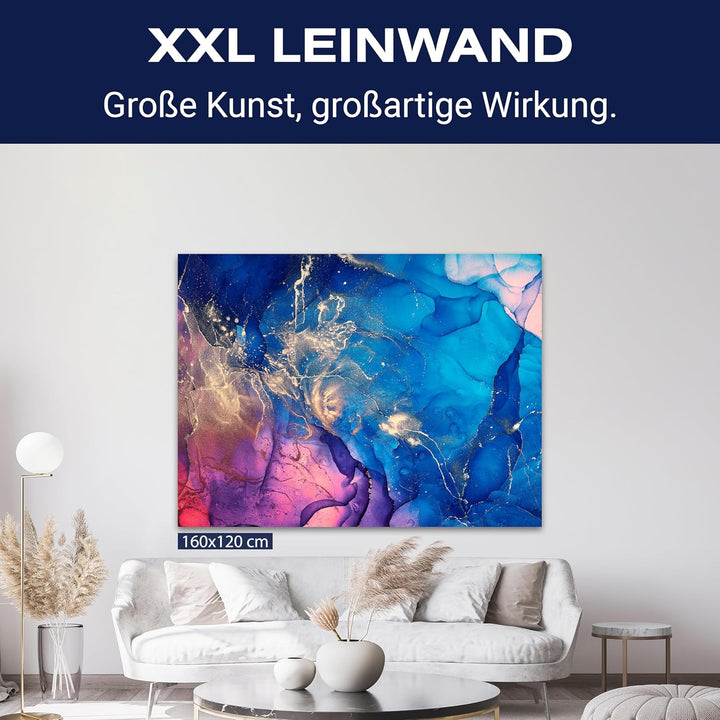 wandmotiv24 Leinwand-Bilder Natur-Stein, Grösse 120x90cm, Querformat, bunter Marmor mit Gold, Dekost