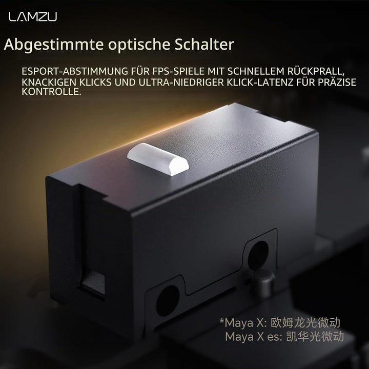 Lamzu Maya X kabellose Gaming-Maus, 47 g, optischer Schalter, 30.000 DPI, symmetrisch, Nordic 52840
