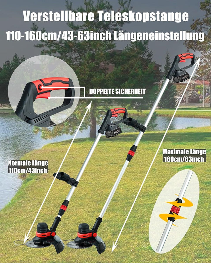 Akku Rasentrimmer für Makita 18V Akku, 4 in 1 BÜRSTENLOS Rasentrimmer mit Messer und Unkrautbürste,