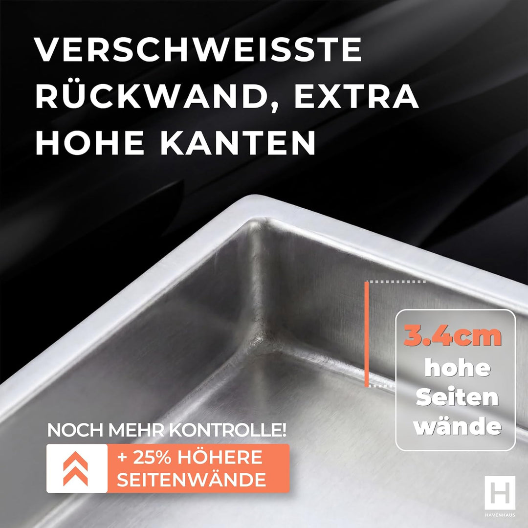 𝗛𝗔𝗩𝗘𝗡𝗛𝗔𝗨𝗦 Premium Plancha Grillplatte 5mm Edelstahl [40x30cm] I Massive Grillplatte 5mm mit geschlos