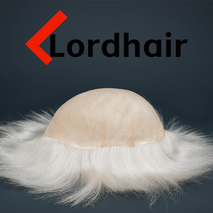 Lordhair Echthaar Toupet für Männer, Toupet Herren, Französische Spitzenbasis, Weich und Atmungsakti