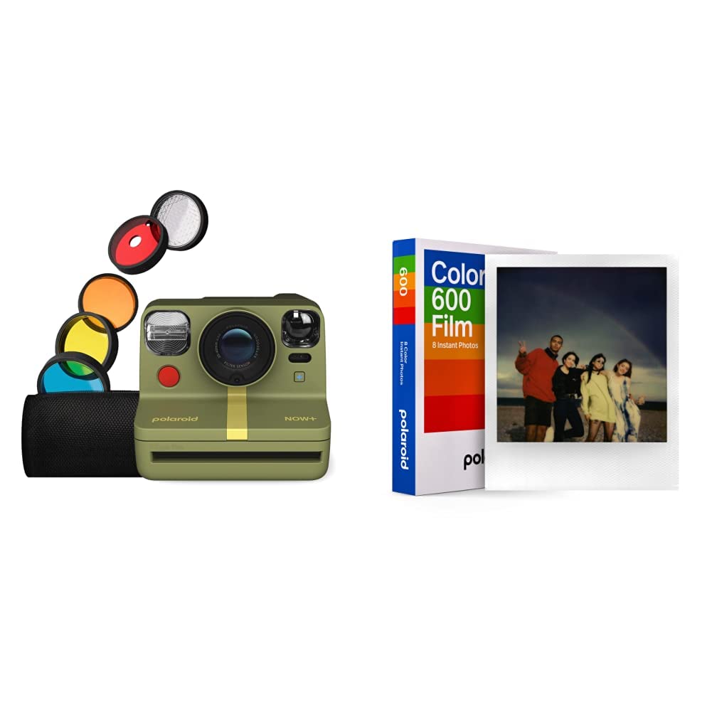 Polaroid Now+ Gen 2 Sofortbildkamera - Waldgrün & Color Film für 600 Bundle mit B&W Film, Bundle mit