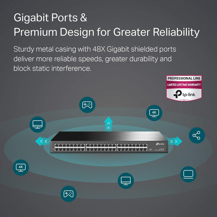 TP-Link TL-SG1048 Port 19 Rack Gigabit Switch, Black Single