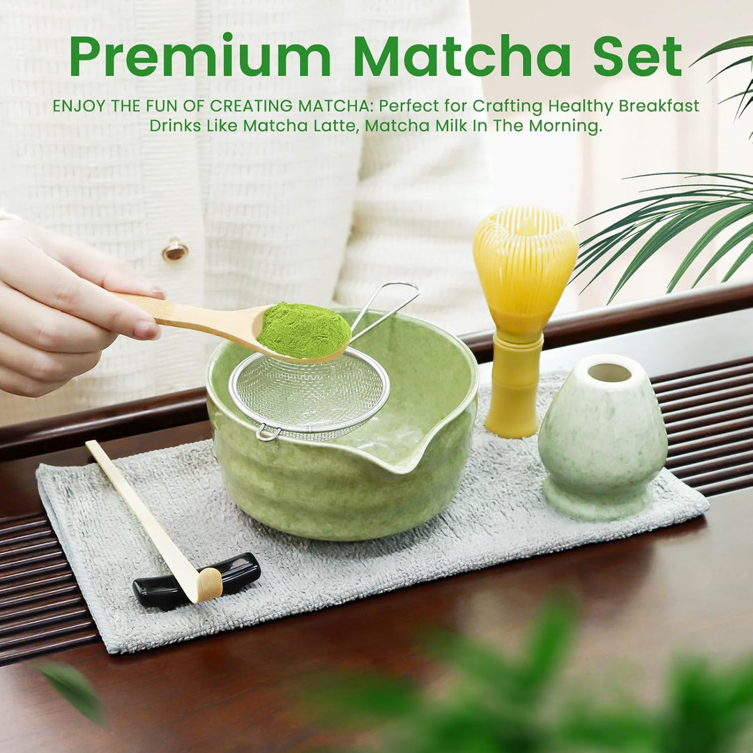 Matcha Set Japanisches Matcha Set mit Matcha Besen, Matcha Schale aus Keramik, Matcha Löffel, Harz M