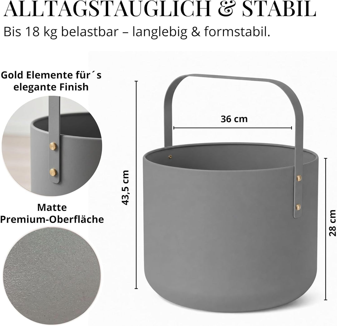 LIVLIG Design Kaminholzkorb Metall, Holzkorb für Kaminholz mit Henkel, Grosser Korb für Kaminholz 36