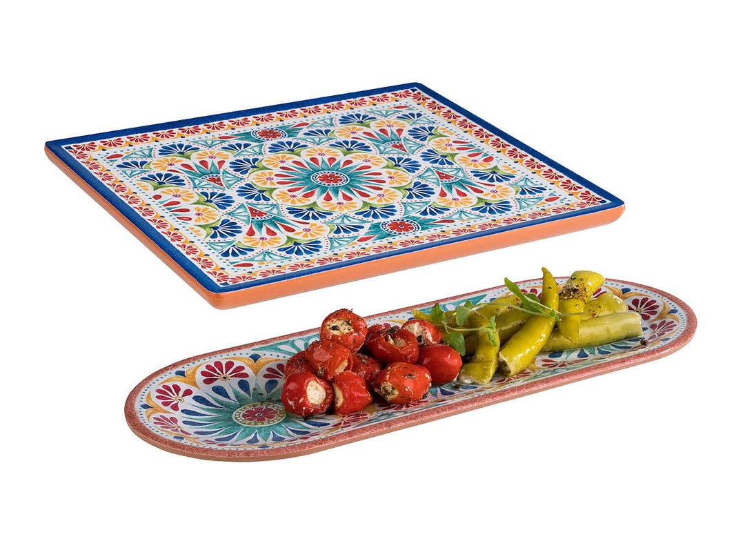 Assheuer & Pott Melamin Geschirr 2-er Servierplatten Set, Campinggeschirr mediterranes Design Essges