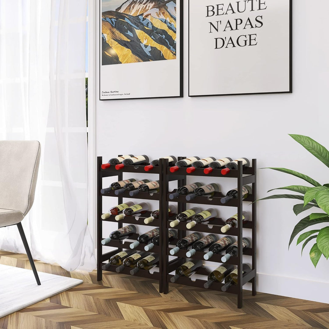 SMIBUY Bambus-Weinregal, 20 Flaschen-Display-Halter, 5-stöckige freistehende Lagerregale für Küche,