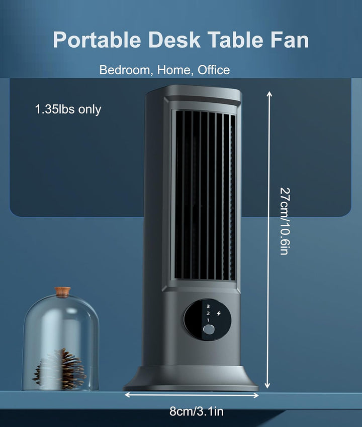 Jiawu 10'' Turmventilator für Schlafzimmer, Flügelloser Tischventilator mit 3 Geschwindigkeiten, Kom